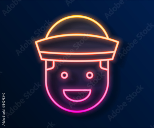 Glowing neon line Sailor icon isolated on black background. Vector