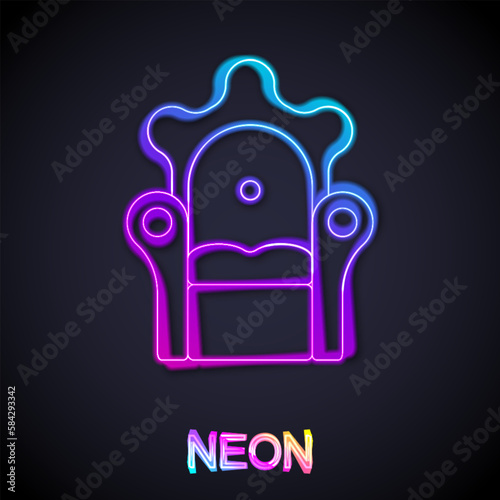 Glowing neon line Medieval throne icon isolated on black background. Vector