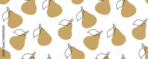 Seamless vector pattern with painted pears on a white background for wrapping paper, cover design, cards, flyer, poster, print. Summer endless ornament. 