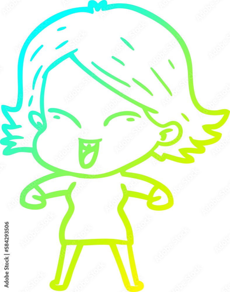 cold gradient line drawing happy cartoon girl cold gradient line drawing happy cartoon girl