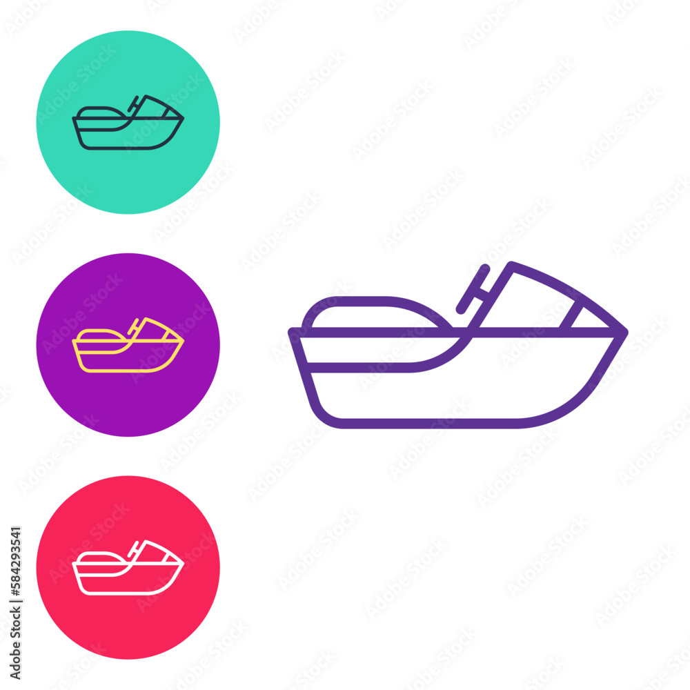 Set line Jet ski icon isolated on white background. Water scooter. Extreme sport. Set icons colorful. Vector Set line Jet ski icon isolated on white background. Water scooter. Extreme sport. Set icons colorful. Vector
