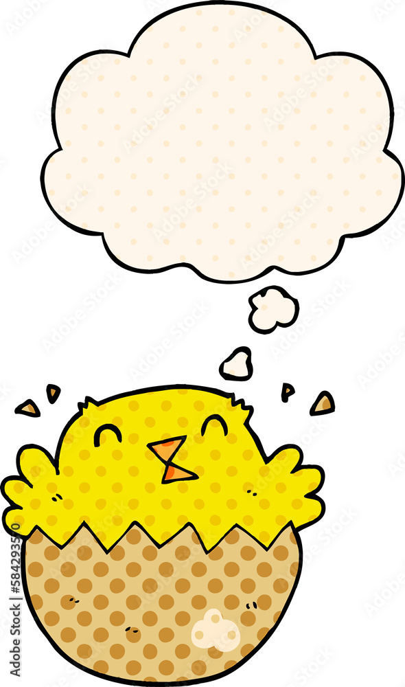 Fototapeta premium cartoon hatching chick and thought bubble in comic book style