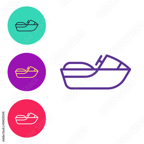 Set line Jet ski icon isolated on white background. Water scooter. Extreme sport. Set icons colorful. Vector