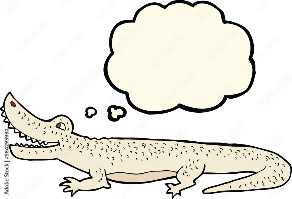 Fototapeta premium cartoon happy crocodile with thought bubble
