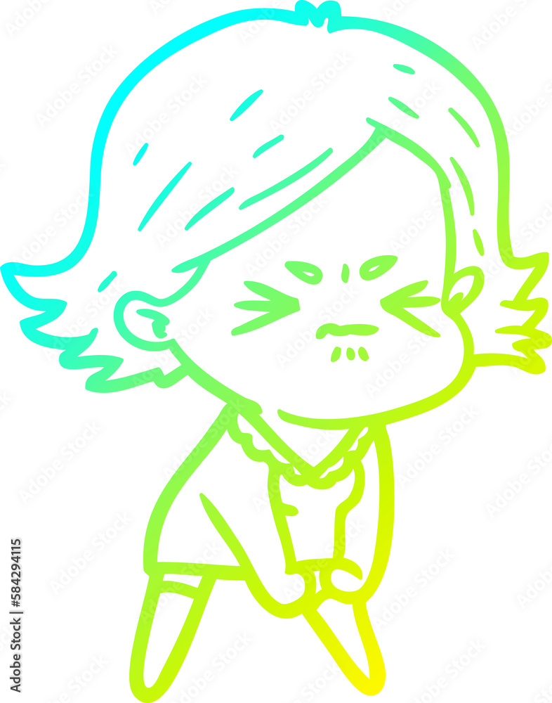 cold gradient line drawing cartoon angry woman cold gradient line drawing cartoon angry woman