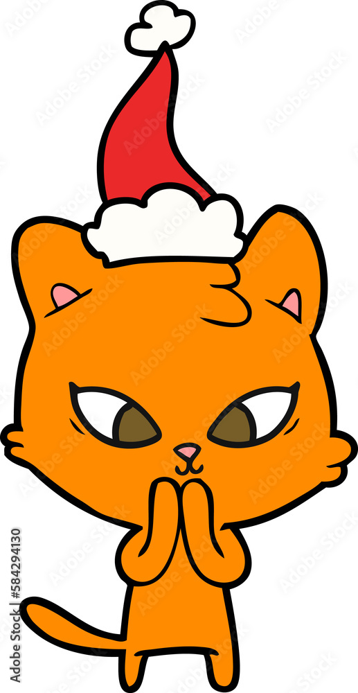 cute line drawing of a cat wearing santa hat cute line drawing of a cat wearing santa hat