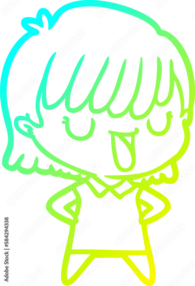 cold gradient line drawing cartoon woman