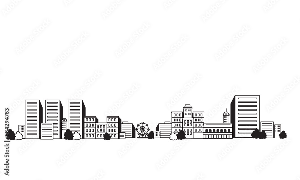 Fototapeta premium シンプルな街並みのイラスト 