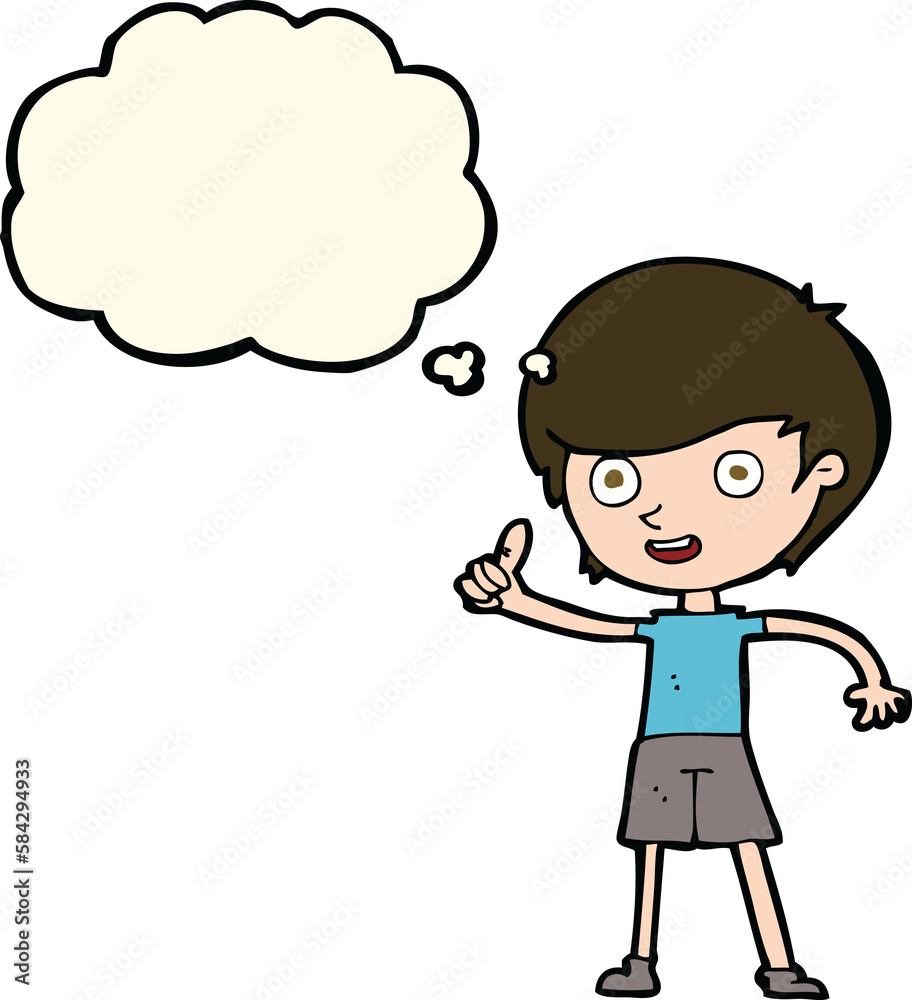 cartoon boy giving thumbs up symbol with thought bubble cartoon boy giving thumbs up symbol with thought bubble