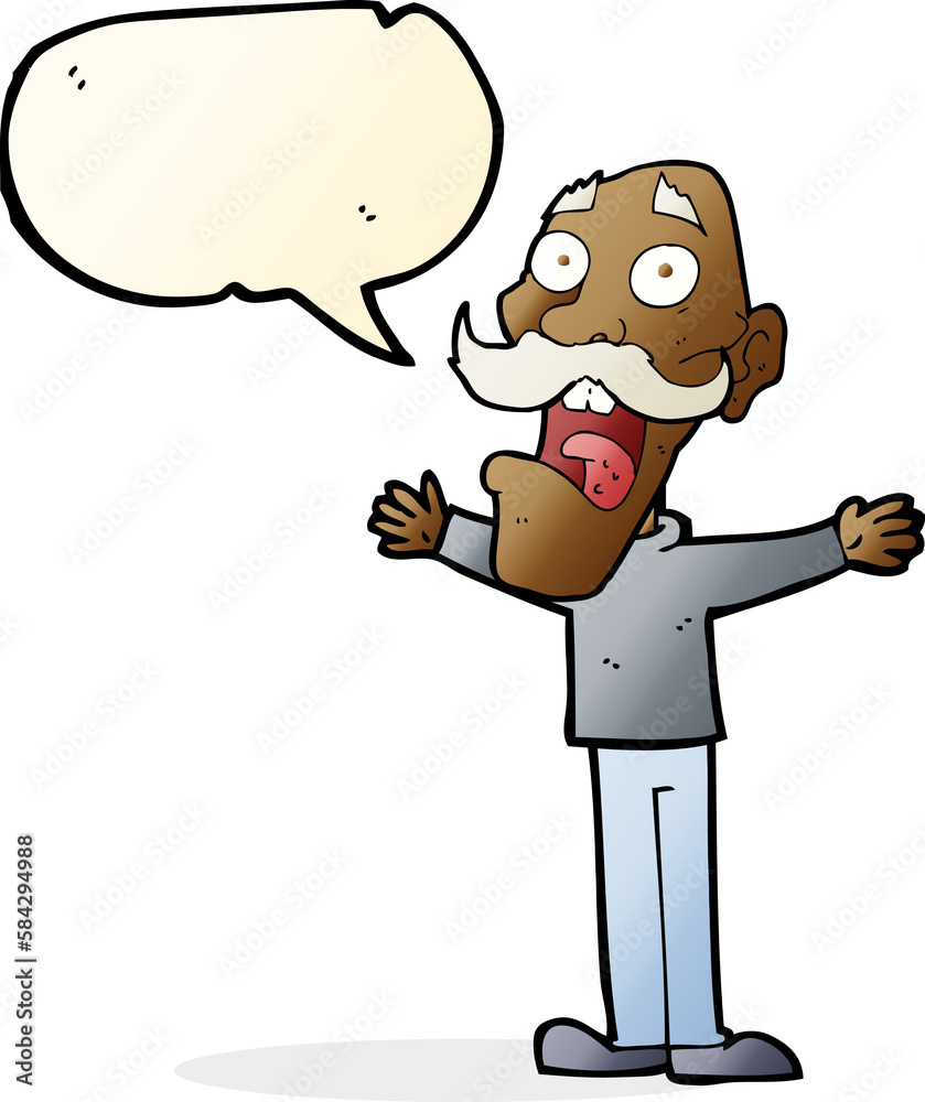 cartoon stressed old man with speech bubble cartoon stressed old man with speech bubble