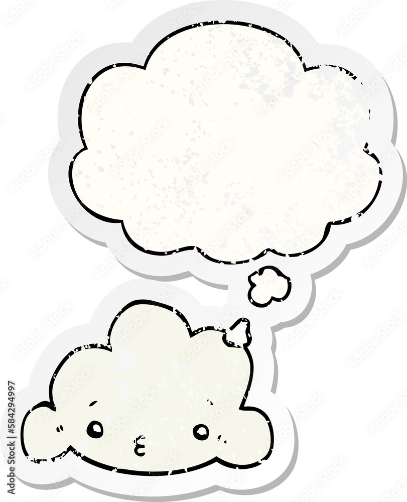 cartoon cloud and thought bubble as a distressed worn sticker