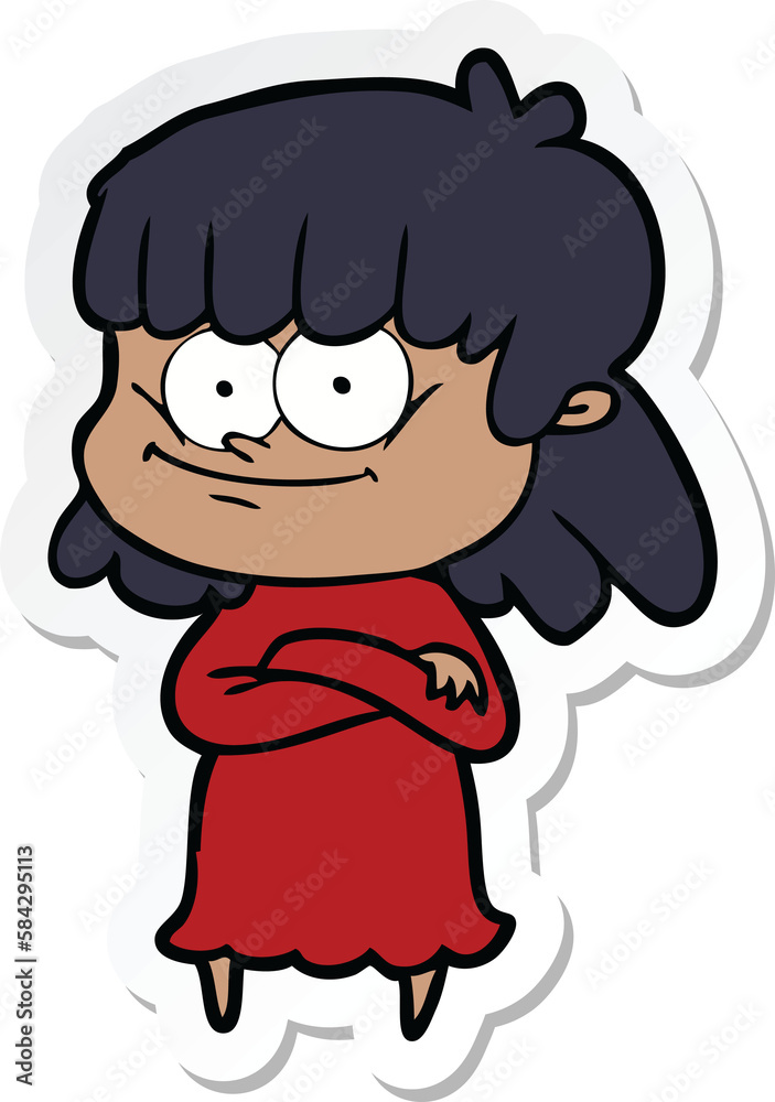 sticker of a cartoon smiling woman sticker of a cartoon smiling woman