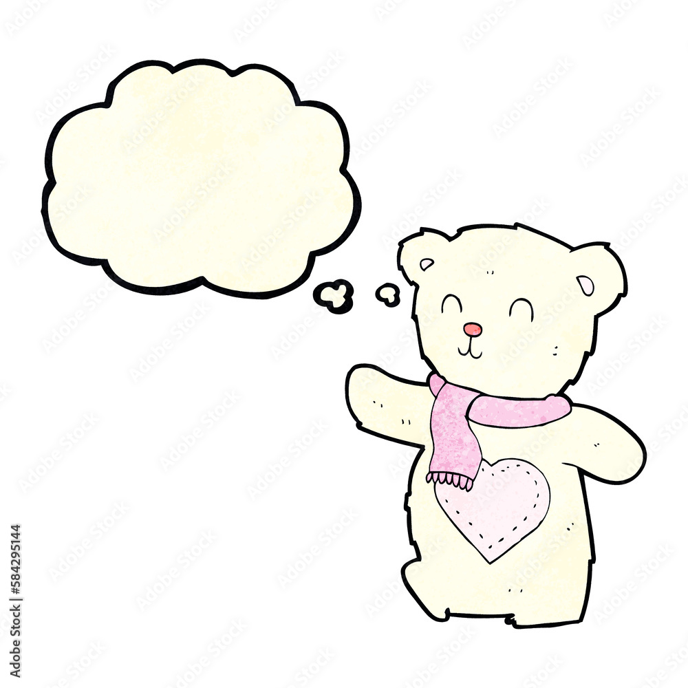 cartoon white teddy bear with love heart with thought bubble cartoon white teddy bear with love heart with thought bubble