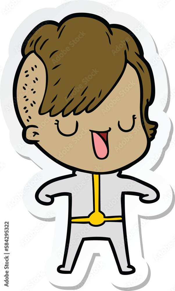 sticker of a cute cartoon girl with hipster haircut sticker of a cute cartoon girl with hipster haircut