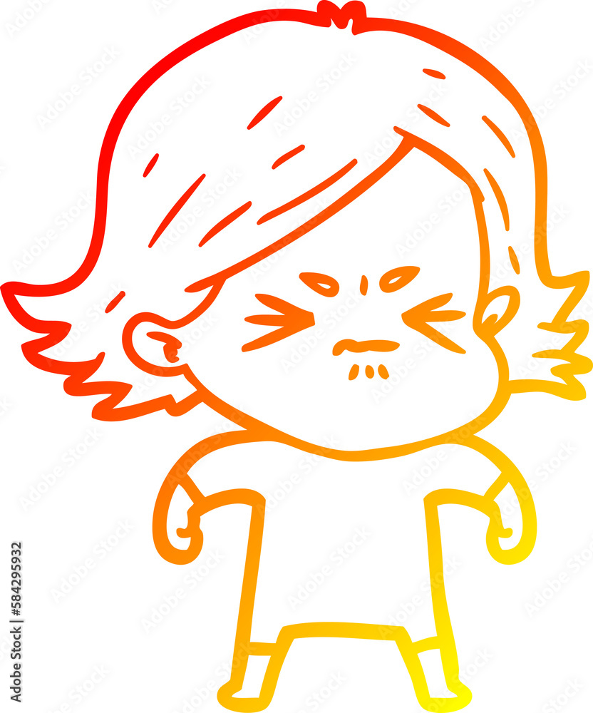 warm gradient line drawing cartoon angry woman