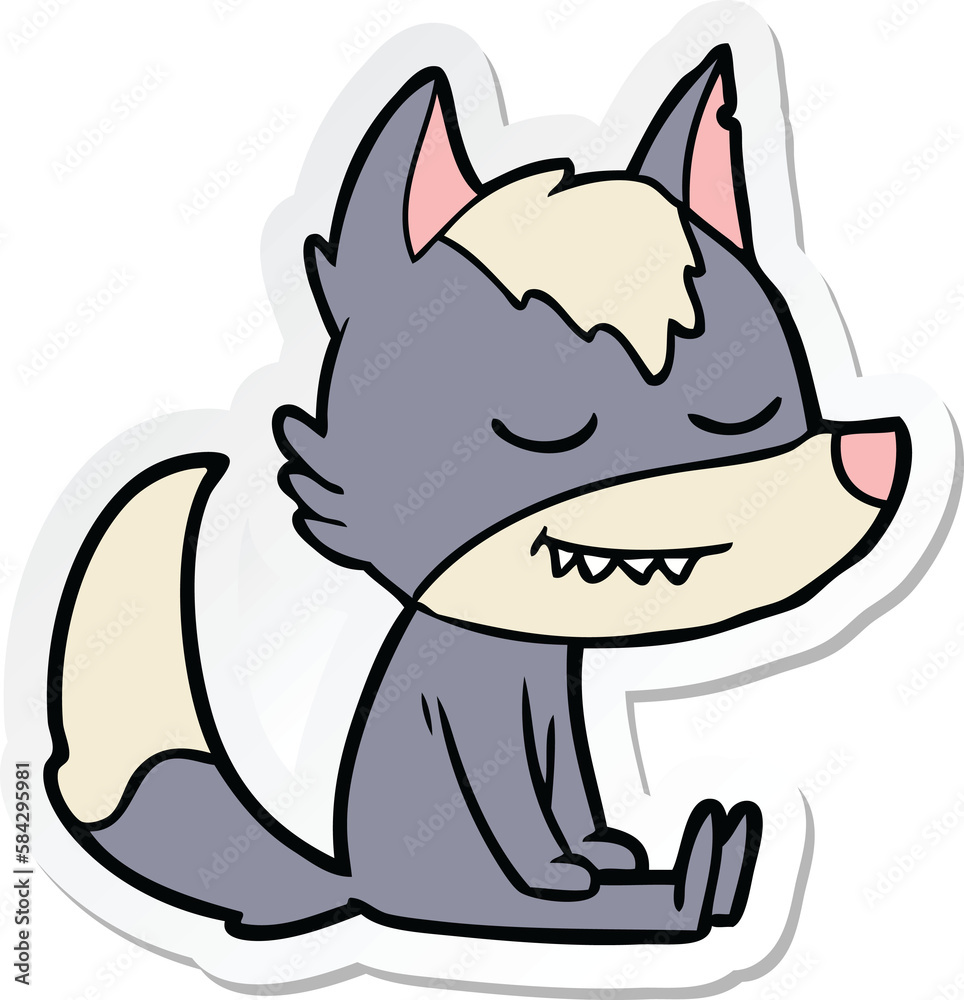 sticker of a friendly cartoon wolf sitting down sticker of a friendly cartoon wolf sitting down