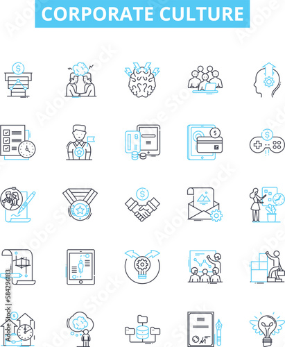Corporate culture vector line icons set. Business, Professionalism, Respect, Quality, Empowerment, Integrity, Communication illustration outline concept symbols and signs
