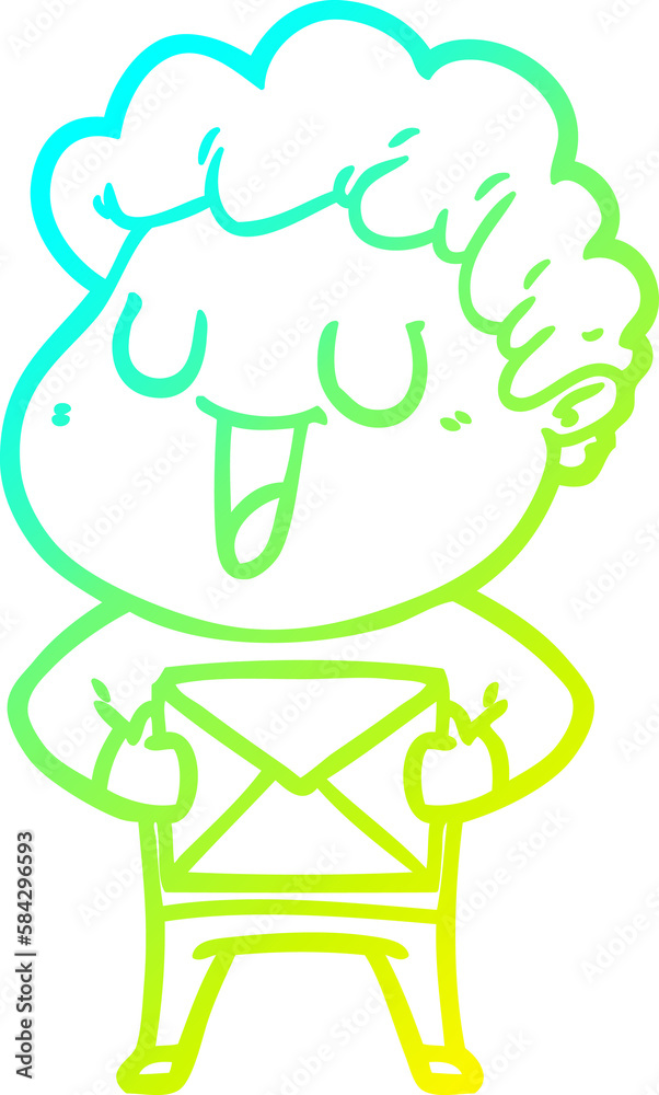 cold gradient line drawing laughing cartoon man with parcel cold gradient line drawing laughing cartoon man with parcel
