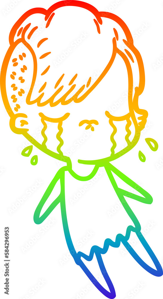 Obraz premium rainbow gradient line drawing cartoon crying girl