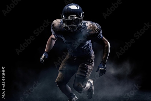 American Football Player Sprints to Victory on Dark Background. Generative AI