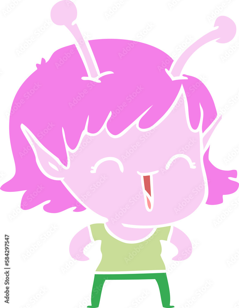 flat color style cartoon alien girl laughing flat color style cartoon alien girl laughing