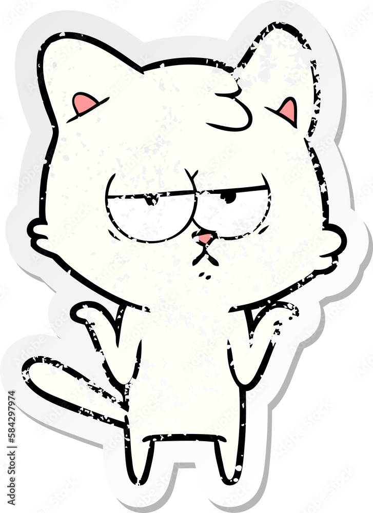 distressed sticker of a bored cartoon cat distressed sticker of a bored cartoon cat