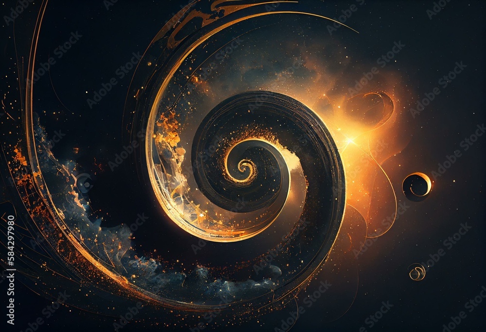 Abstract space background with golden spiral. Astrology and astronomy ...