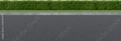 Realistic road side and hedge. 3d rendering of isolated objects.