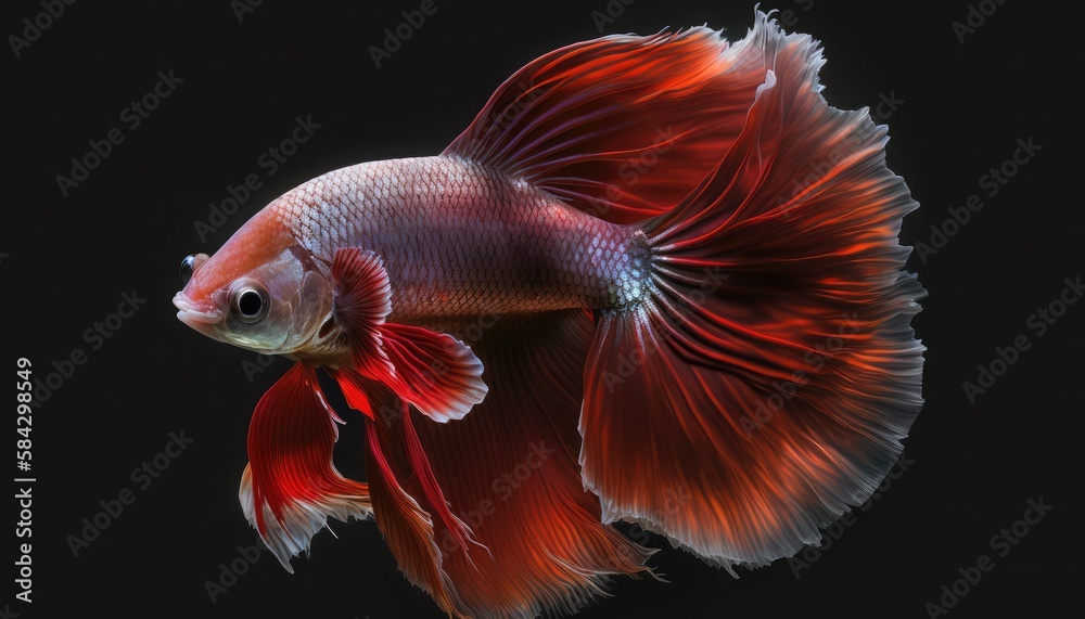 Red halfmoon betta fish close up, generative ai Red halfmoon betta fish close up, generative ai