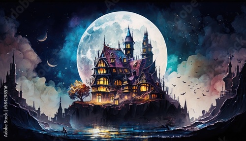 Mystical palace under the full moon  generative ai