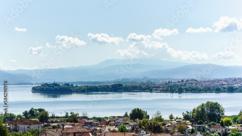 Panoramic view of city and Lake Ioannina or Lake Pamvotida Pamvotis Epirus Greece travel destination. photo