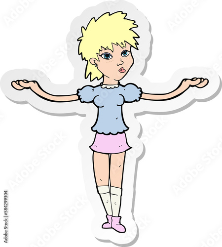 sticker of a cartoon woman shrugging shoulders © lineartestpilot