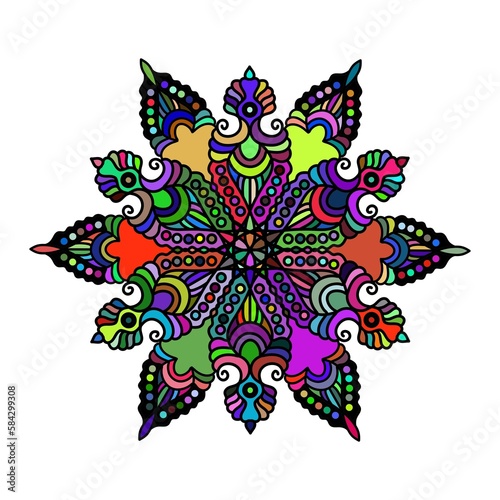 a fabulous flower. indian floral ornament. mehendi. colorful isolated pattern. mosaic. kaleidoscope. print, template.