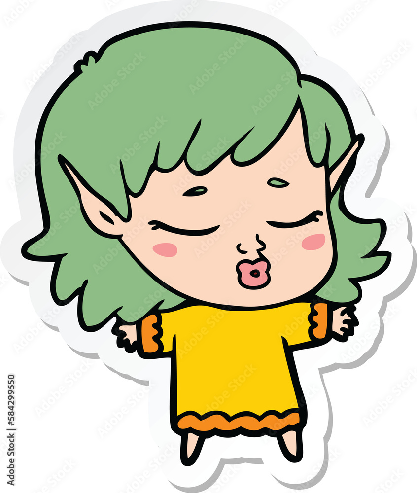 sticker of a pretty cartoon elf girl sticker of a pretty cartoon elf girl