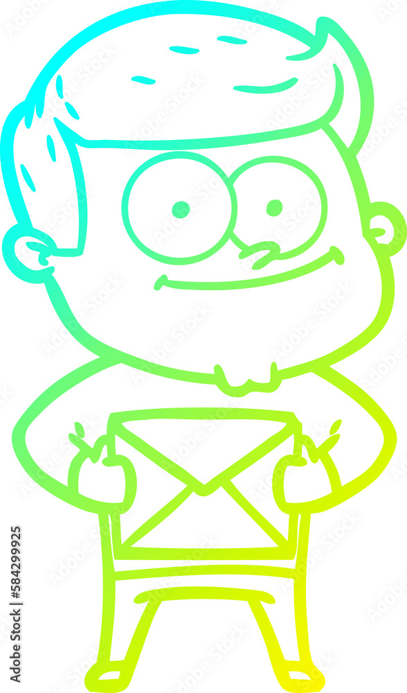 cold gradient line drawing cartoon happy man holding letter cold gradient line drawing cartoon happy man holding letter