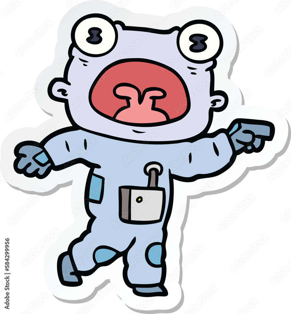 sticker of a cartoon weird alien communicating sticker of a cartoon weird alien communicating