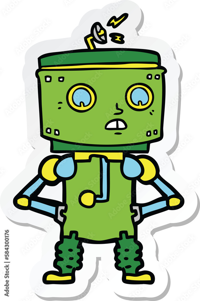 sticker of a cartoon robot with hands on hips sticker of a cartoon robot with hands on hips