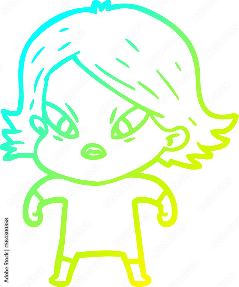 Fototapeta premium cold gradient line drawing cartoon stressed woman