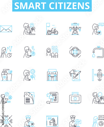 Smart citizens vector line icons set. Smart, Citizens, Intelligent, Knowledgeable, Literate, Skilled, Educated illustration outline concept symbols and signs