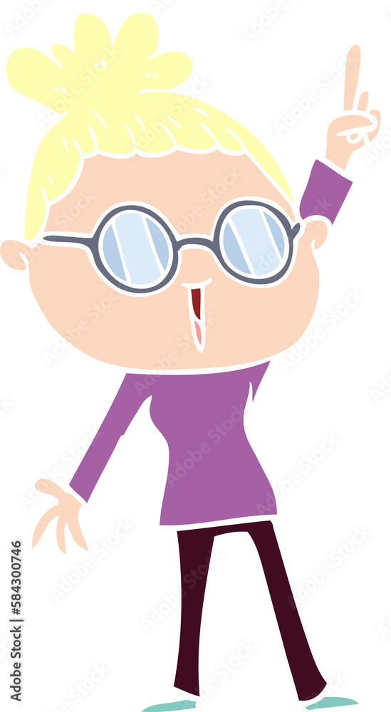 flat color style cartoon woman wearing spectacles flat color style cartoon woman wearing spectacles