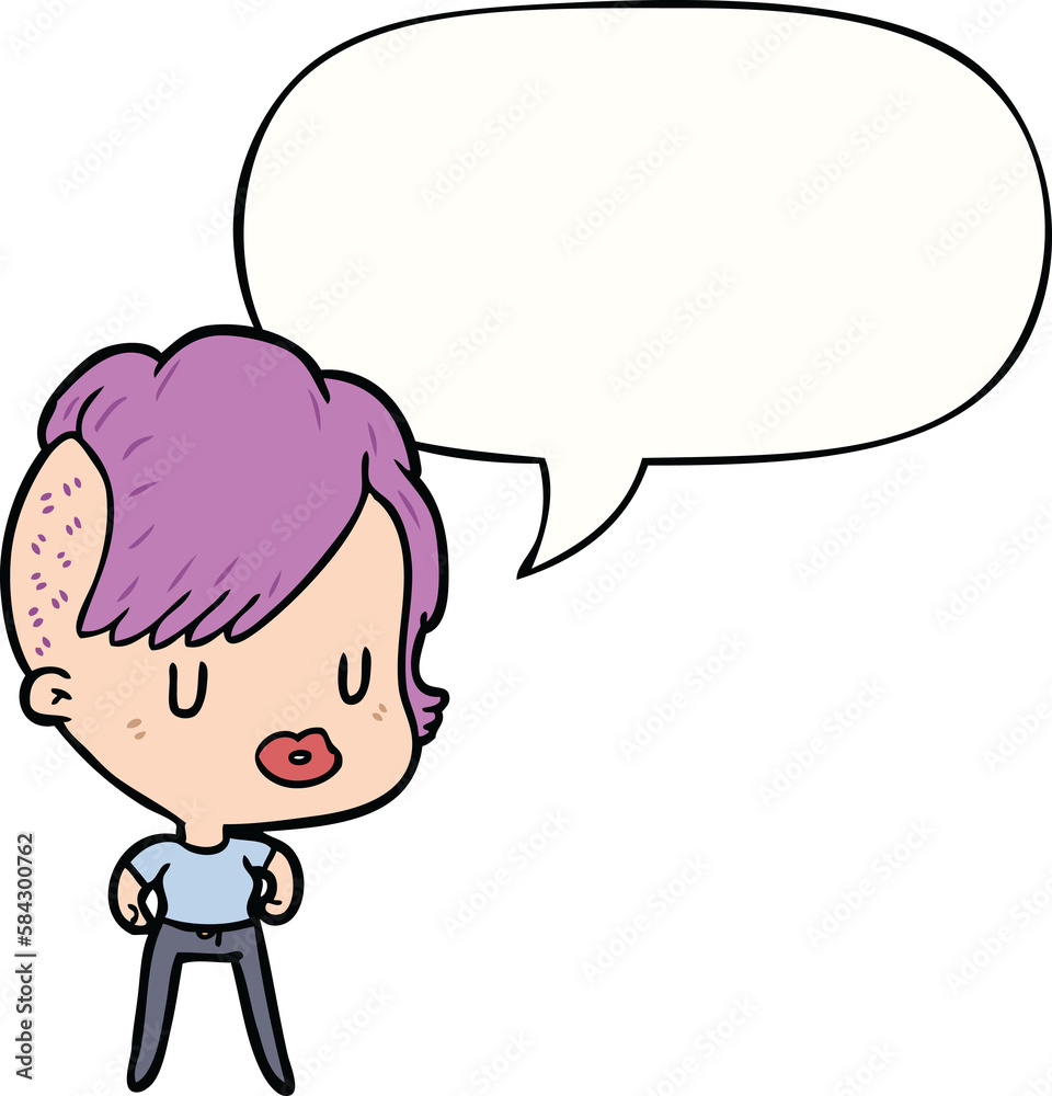 cartoon girl and punk hipster haircut and speech bubble cartoon girl and punk hipster haircut and speech bubble