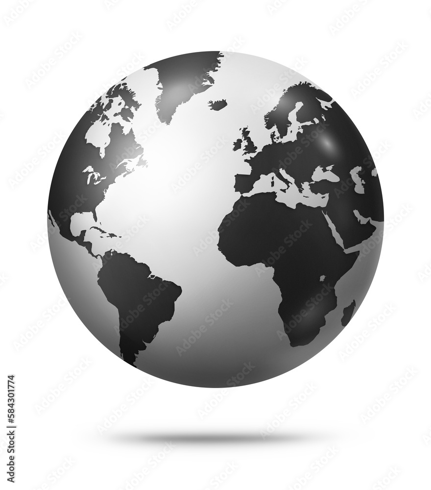 Black earth globe isolated on white background