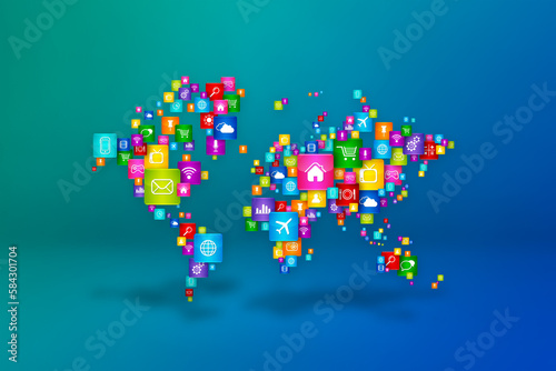 World Map made of desktop apps icons