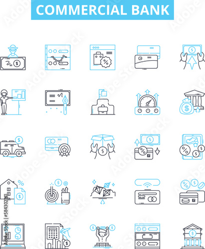 Commercial bank vector line icons set. Bank, Commercial, Banking, Finance, Credit, Investment, Account illustration outline concept symbols and signs