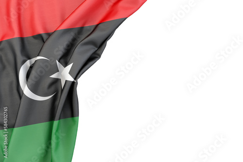Flag of Libya in the corner on white background. 3D Rendering photo