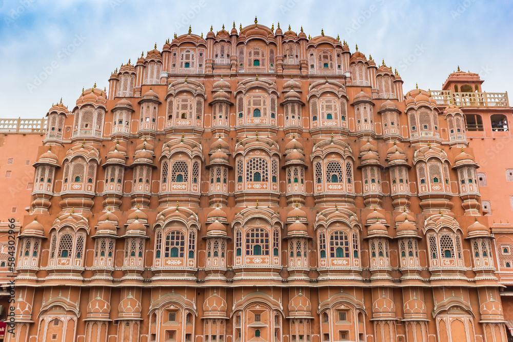 Pink facade of the Palace of the Winds in Jaipur, India