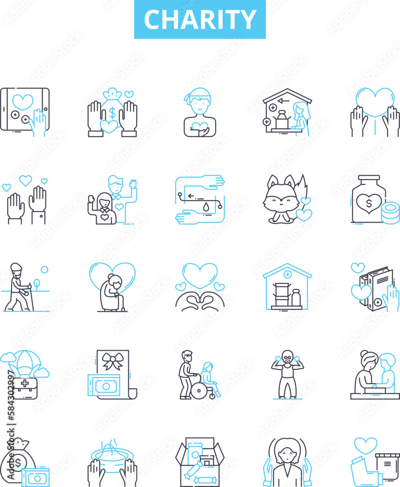 Charity vector line icons set. philanthropy, benevolence, donation, helping, compassion, kindness, kindness illustration outline concept symbols and signs