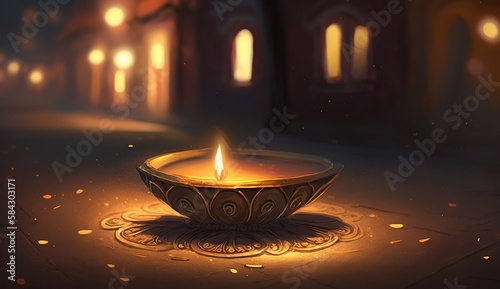 Happy Diwali - Illustration of Diwali Diya, generative ai