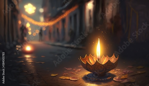 Happy Diwali - Illustration of Diwali Diya, generative ai