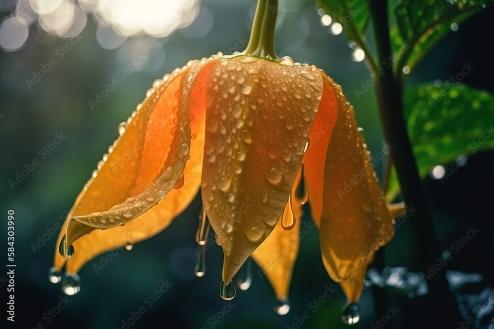 fresh flower with water droplet, morning dew, generative ai